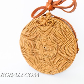 Circle bag ata grass hand woven flower strap handmade balinese